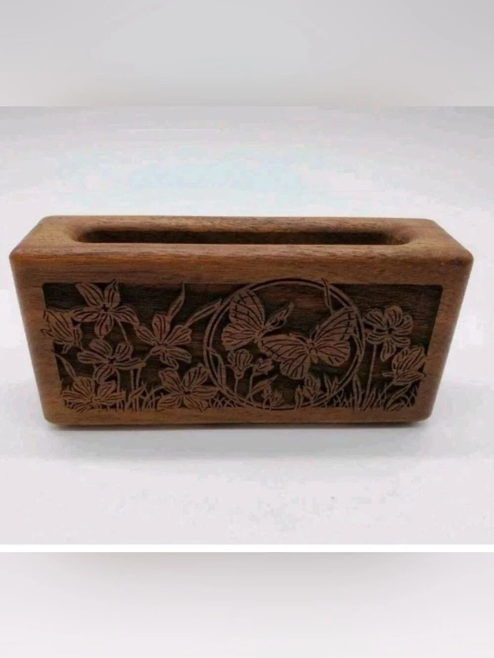 American Walnut Lasercraft Engraved Notepad/Mail Holder Butterflies Flowers